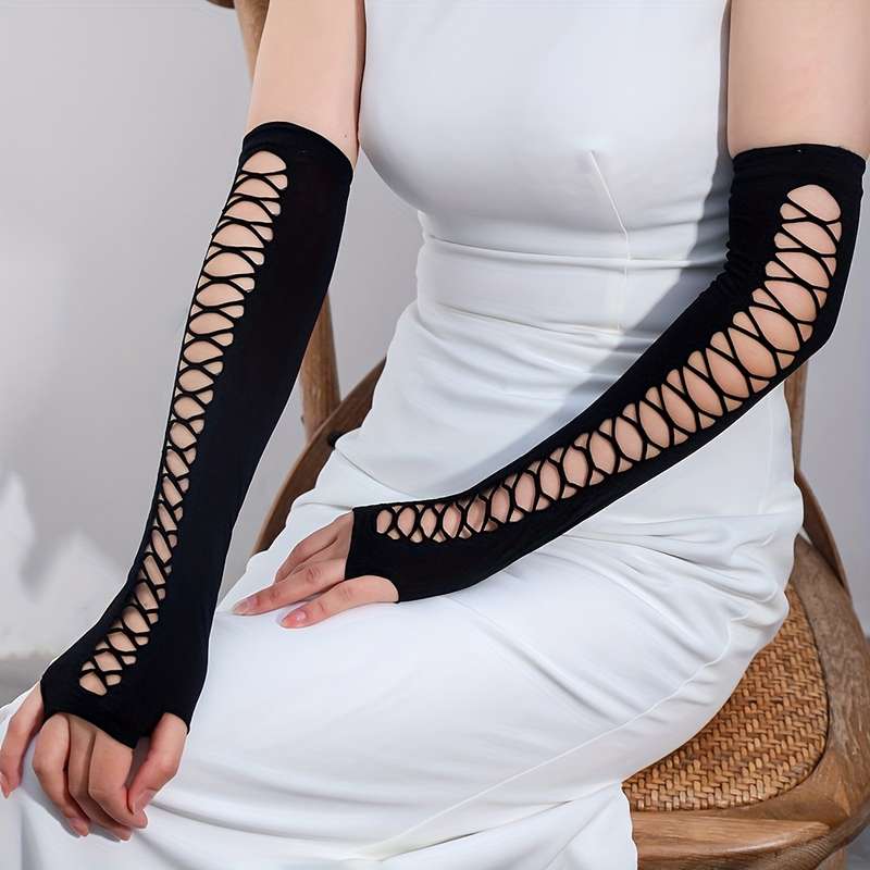 1 Pair Black Breathable Elastic Sleeve Covers Gloves