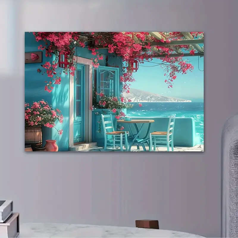 1pc Mediterranean Terrace Canvas Wall Art Frameless Classic Modern Art Deco Style Indoor Outdoor Han