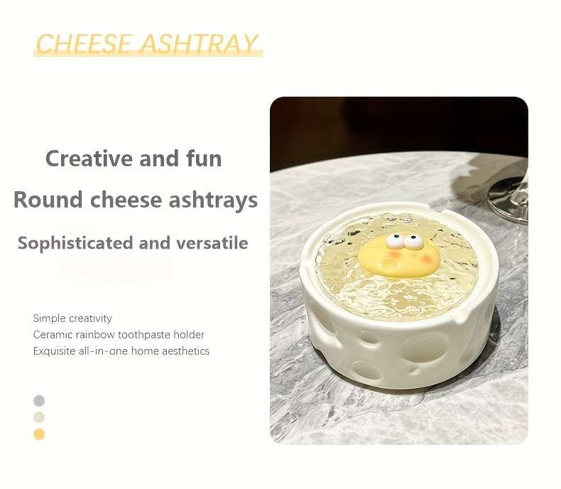 1pc Creative Fun Cheese Ceramic Ashtray with lid soot does not fly can be used for decoration su