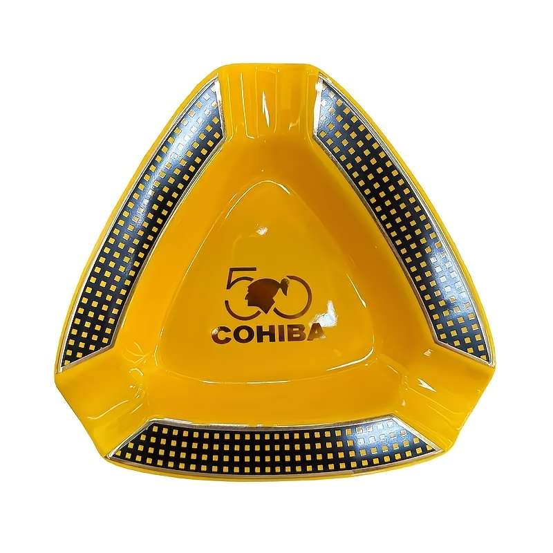 1pc Porcelain Cigar Ashtray Elegant Triangular Design with 3 Compartments Non-Electric Classic H