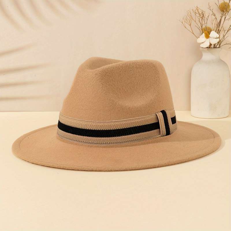 1pc Chic Women'S Fedora Hat with Striped Band Perfect for Outdoor Events Casual Wear And Parties