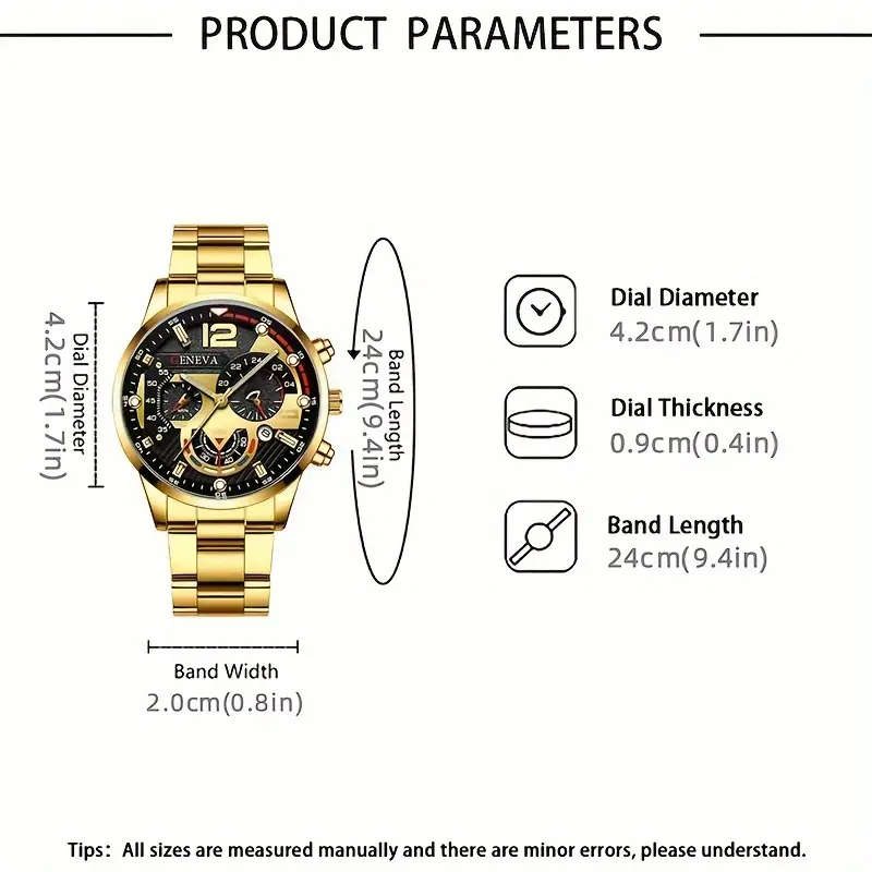 Set Of 4 Pieces Including A Men's Business Casual Calendar Watch A Golden Cross Necklace A Bracelet