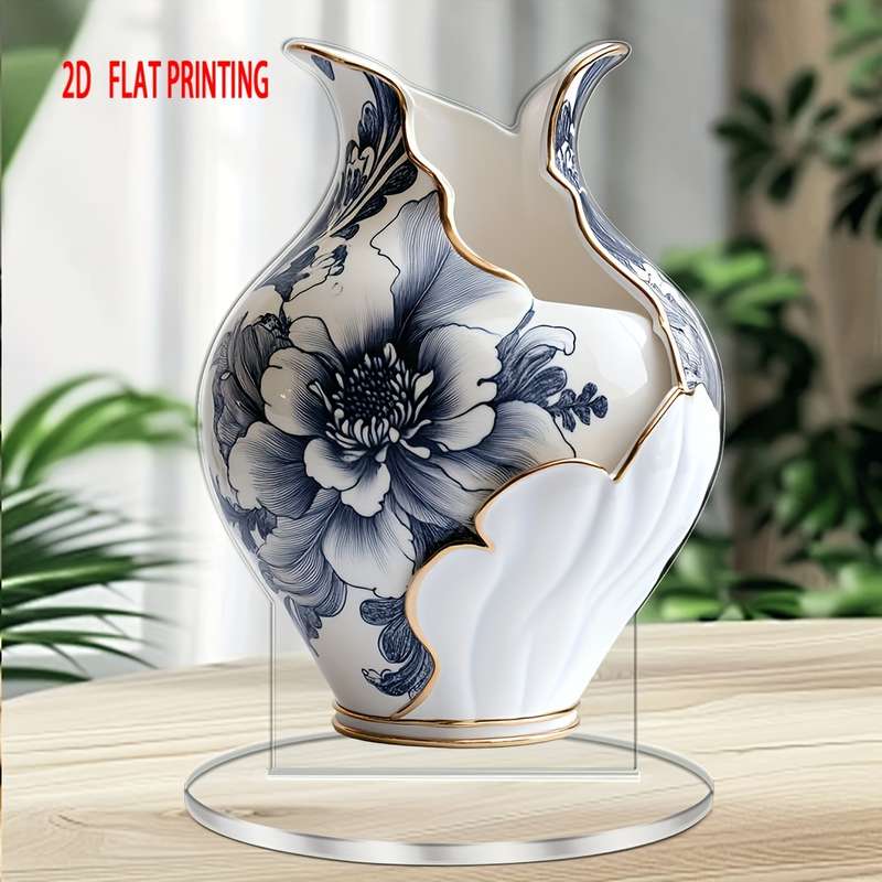 1pc 2D Flat   Bohemian Style Acrylic Vase with Elegant Floral Design Multi-Purpose Tabletop D