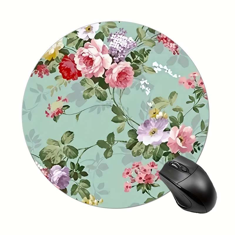 1pc Trendy Desk Ergonomic Floral Mouse Pad for Women and Girls Non-Slip Washable Rubb