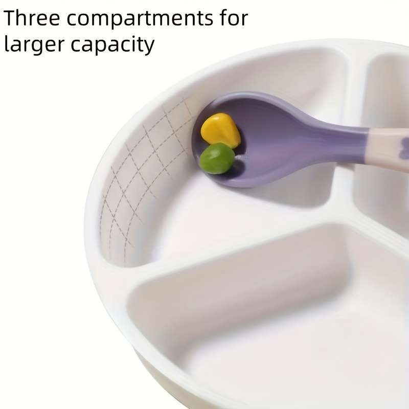 6pcs Baby Feeding Set BPA-Free Plastic Silicone Non-Slip Suction 3-Compartment Plate Ute