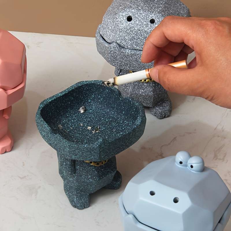 1pc Cute Hippo Resin Ashtray with Lid Pink Gray Blue Glittery Designs Fun Home Office D