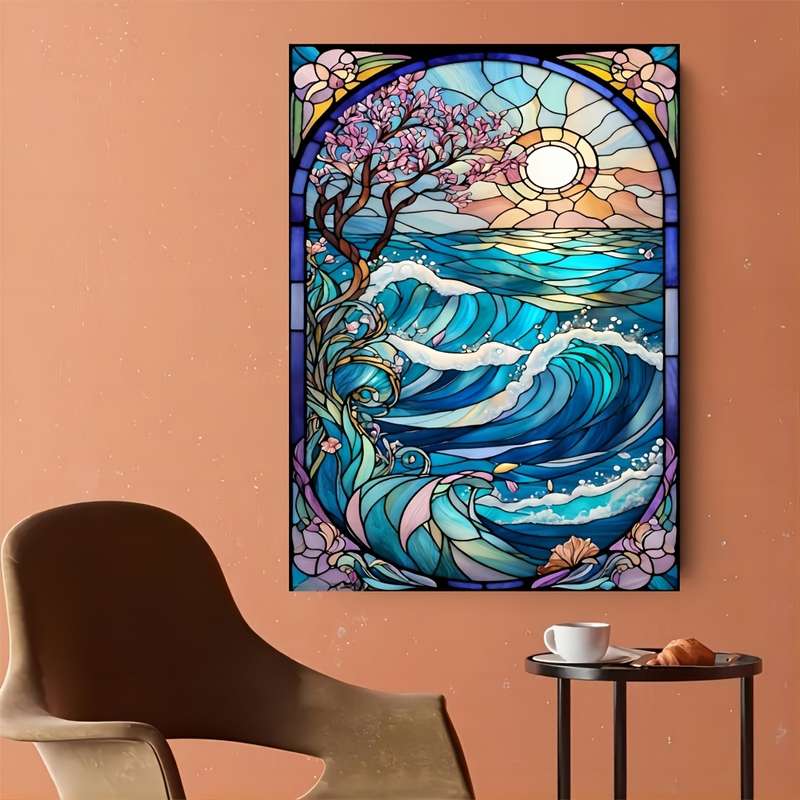 1000pcs Colorful Stained Glass Wave DIY Jigsaw Puzzle for Adults Vibrant Ocean Suns