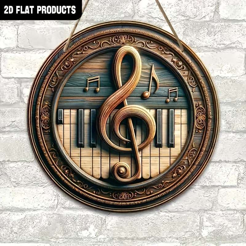 1pc  Vintage-Inspired Round Music Wall Decor Treble Clef Piano Keys Design in Wood Ideal fo