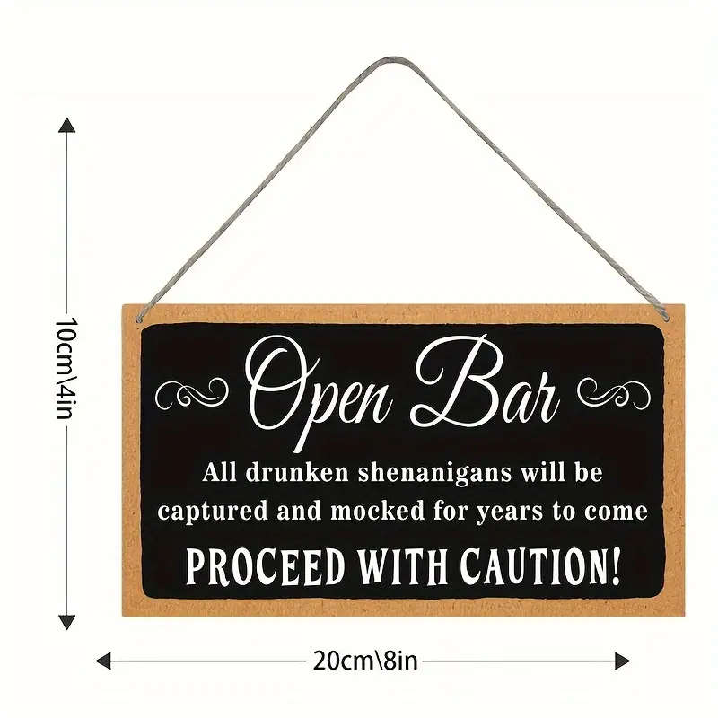 1pc Rustic Hanging Wood Sign Open Bar Captures Drunken Shenanigans for Years Wall Art with Rope Perf
