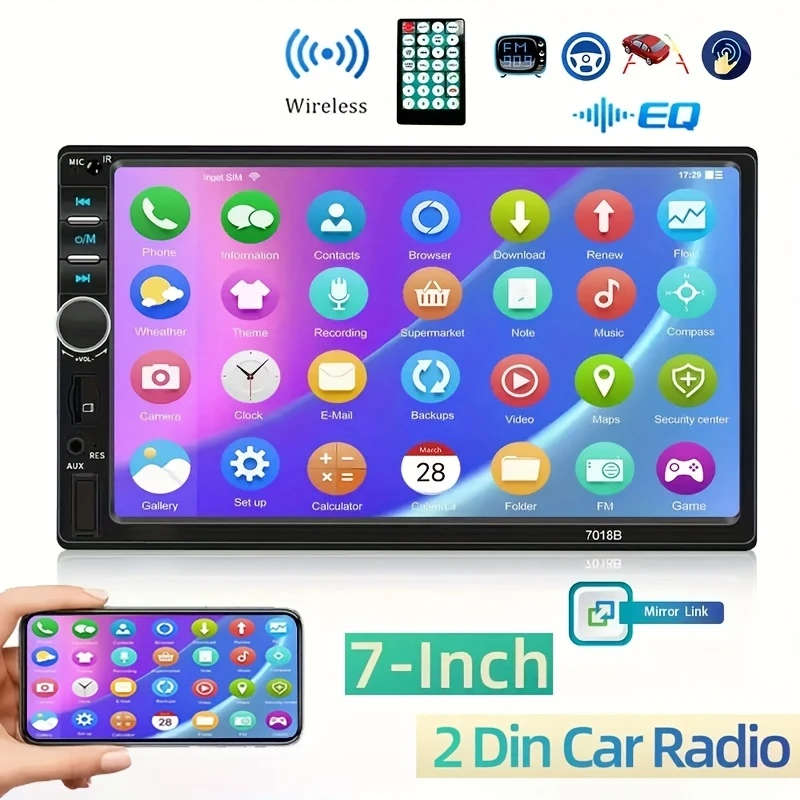 1pc 17.78cm Touch Screen Double Din Car Stereo MP5 Player Wireless Hands-Free Calling Mirror Link