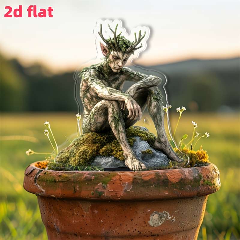 1pc 2D Flat  Bohemian Green Elf Acrylic Sculpture Whimsical Garden Stake Decoration Perfect for Ou