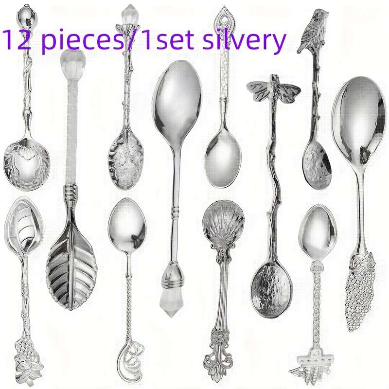 12pcs 1 Set Retro Small Boutique Coffee Spoon Luxury Aristocratic Small Spoon Seasoning Spoon S