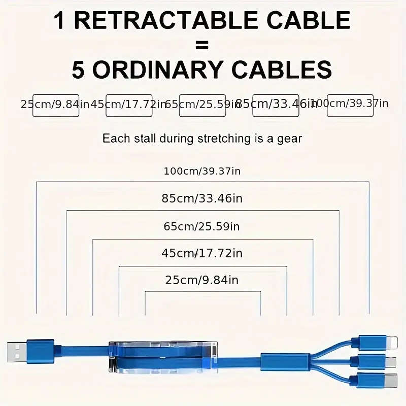 3in 1 Suitable for iPhone TYPE-C Micro b telescopic one to three mobile charging cable