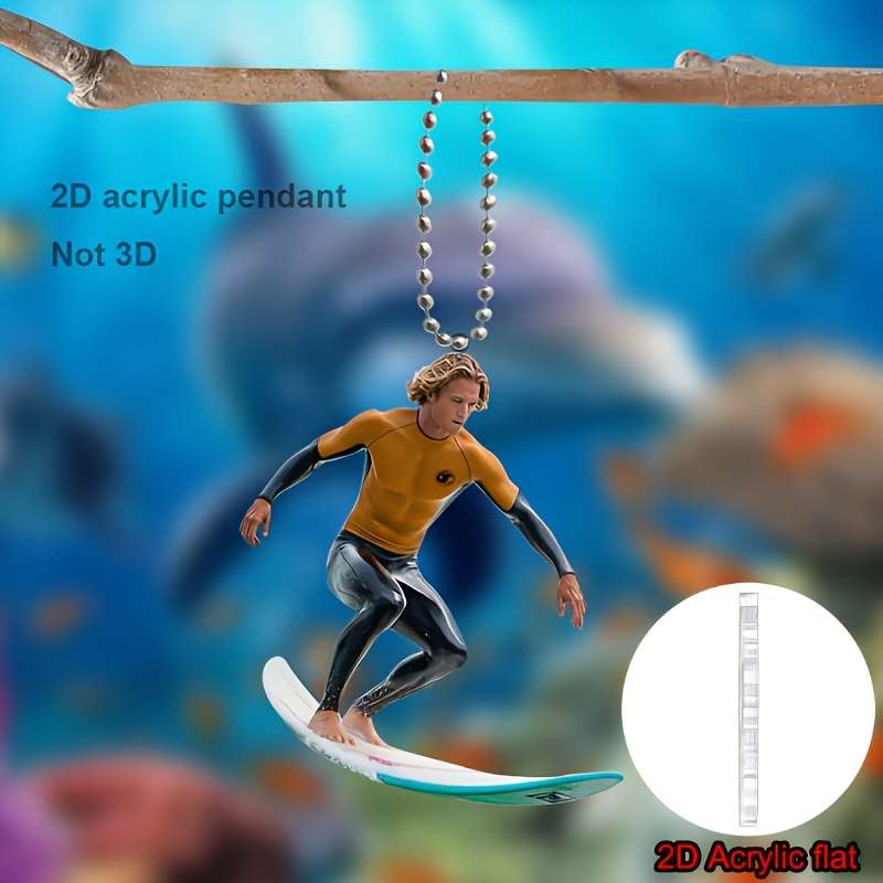 1pc 2D Flat  Vibrant Surfing Acrylic Pendant Ocean-Themed Car Mirror Charm Backpack Keychain De
