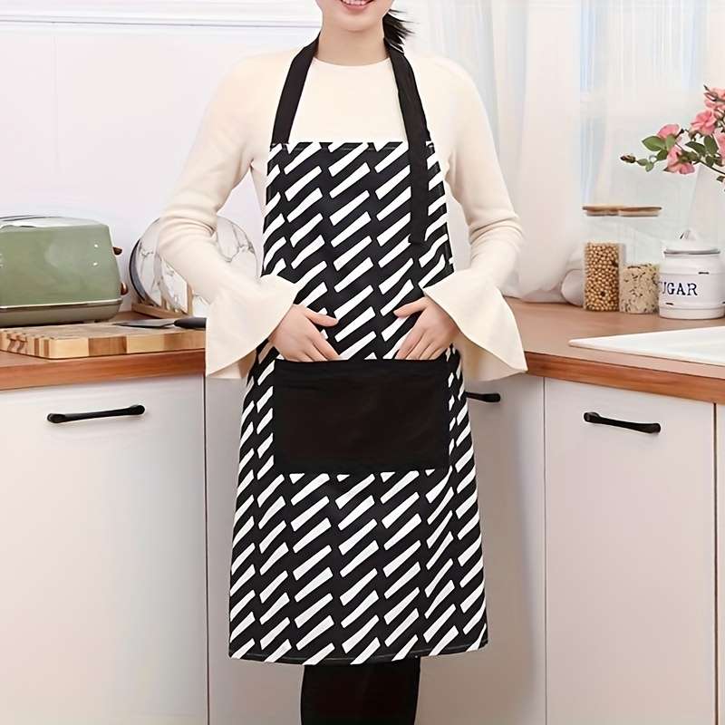 1pc Nordic-Inspired Cotton Knit Kitchen Apron with Large Front Pocket Sleeveless Cooking Apron fo