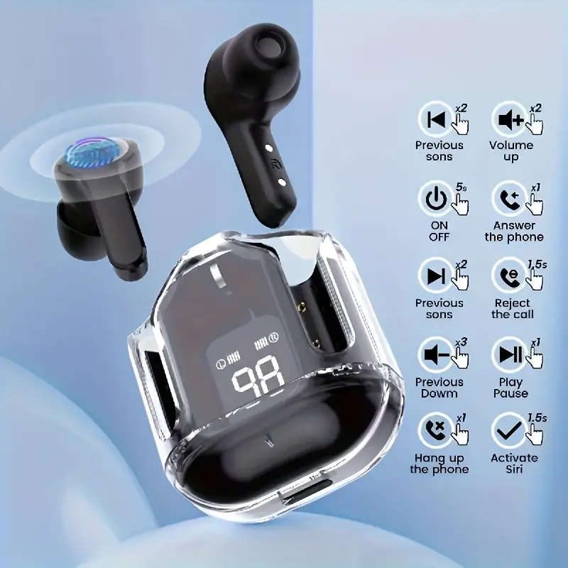 Wireless In-Ear Sports Headphones with LED Digital Display Plastic Rechargeable Lithium Polymer