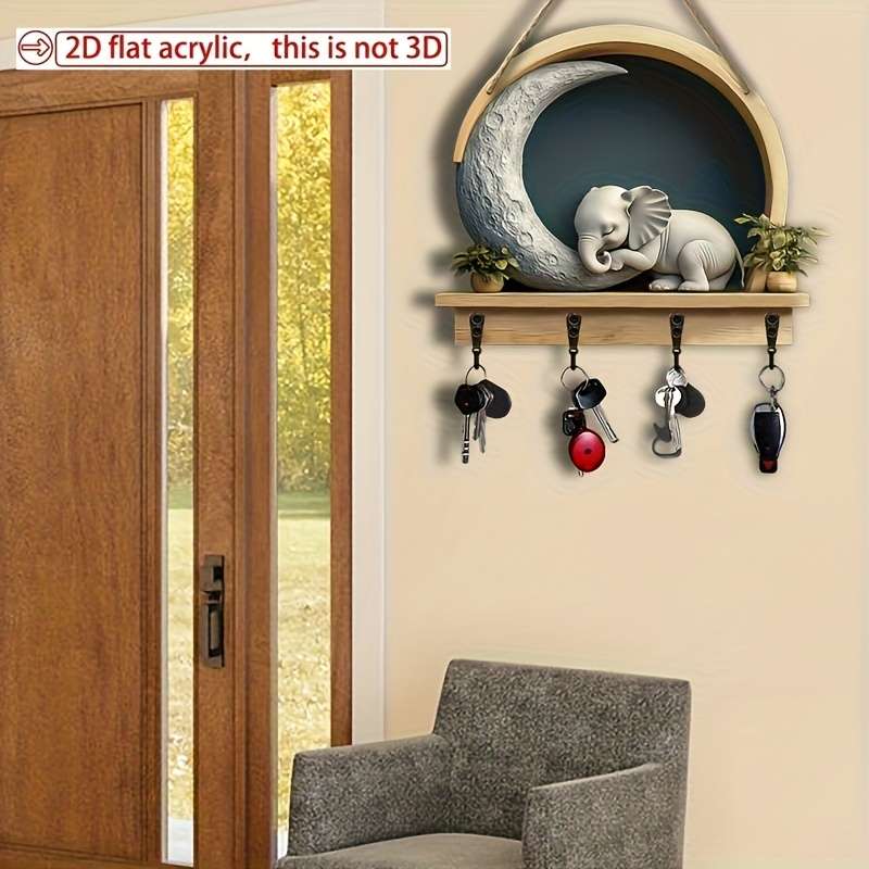 2D Flat n and Home Key Holder with Four Metal Hooks 11.81x9.84 2D Wall Art Wall Decoration Porch
