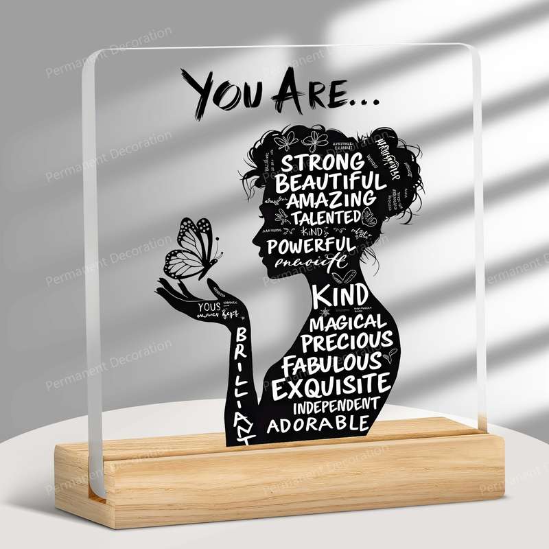 1pc 2D Flat   Inspirational Acrylic Desktop Decoration with Positive Affirmations "You Are Pow