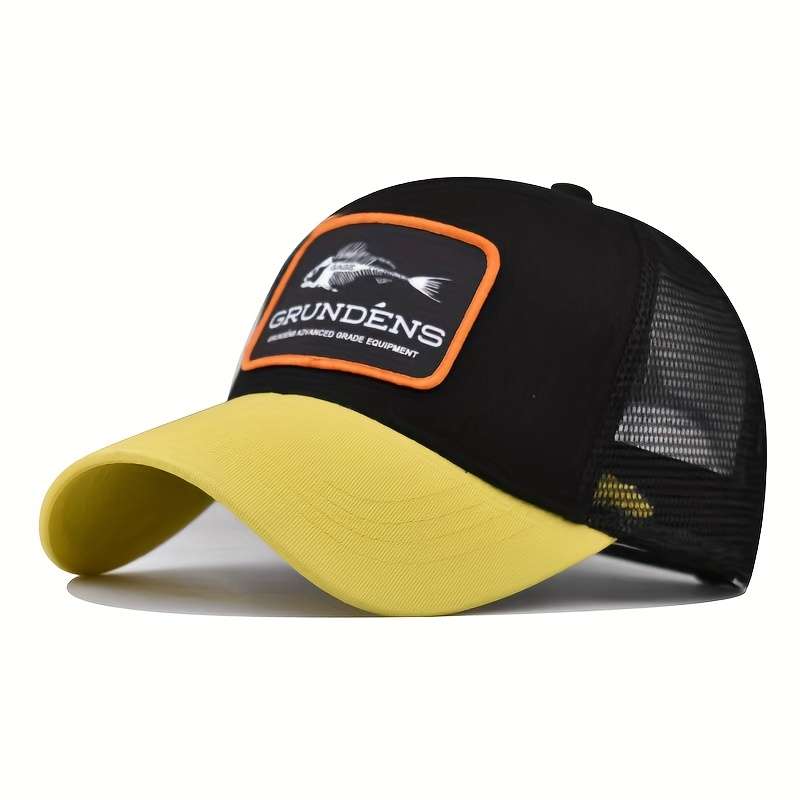 1pc Cotton Blend Fitted Baseball Cap Fishbone Embroidery Breathable Mesh Sun Protection Adjusta