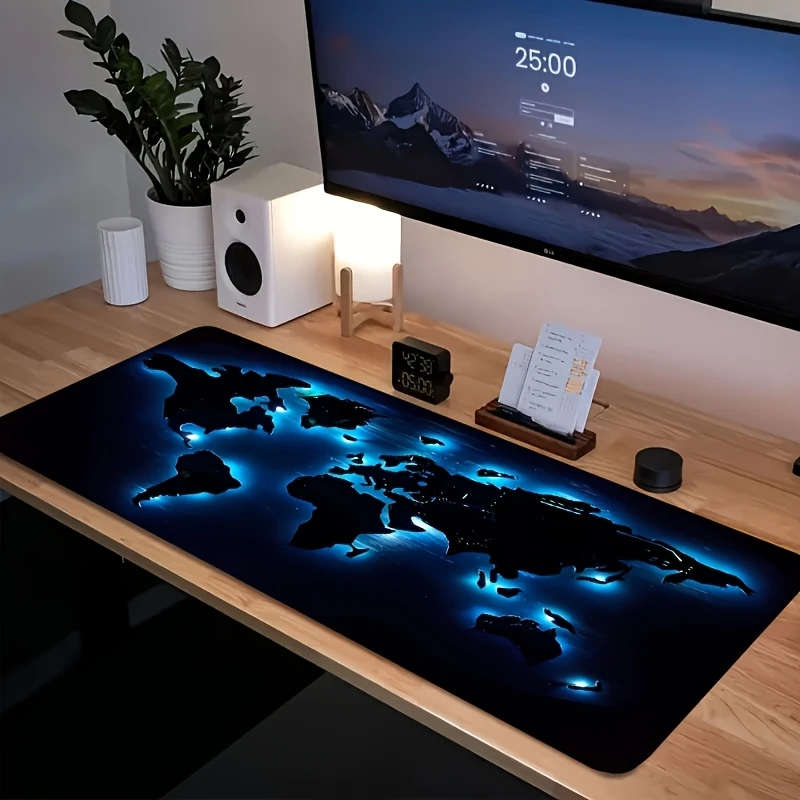 1pc 30x70cm Blue Glow-in-the-Dark World Map Mouse Pad Rubber Base Desk Mat