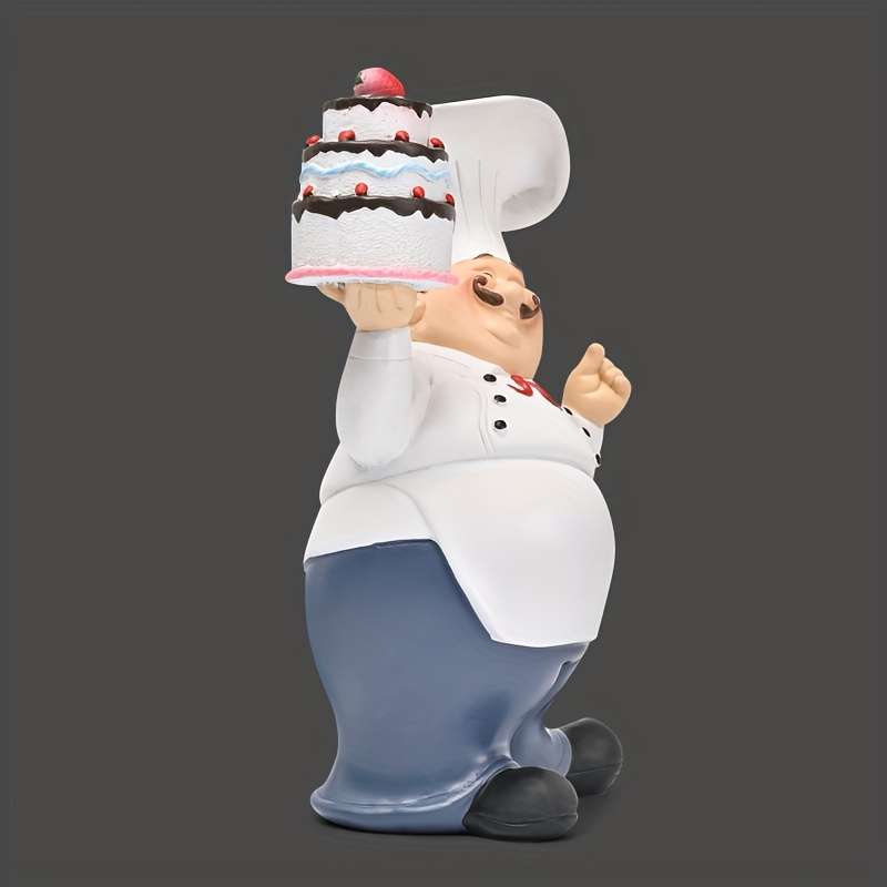 1pc Charming Resin Chef Figurine with Cake Design Playful Kitchen Decor for Home Restaurant or