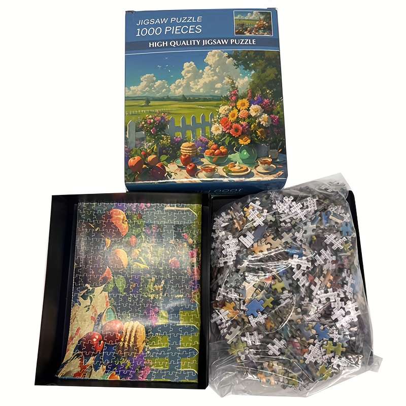 1000pcs Floral Tea Party Jigsaw Puzzle Vintage Botanical Tableau with Hand-Painted