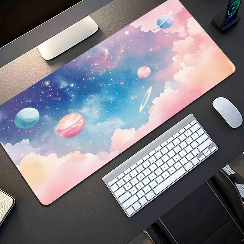 1pc 30x80cm Dreamy Galaxy Planets Design Mouse Pad Non-Slip Waterproof Washable Desk Mat