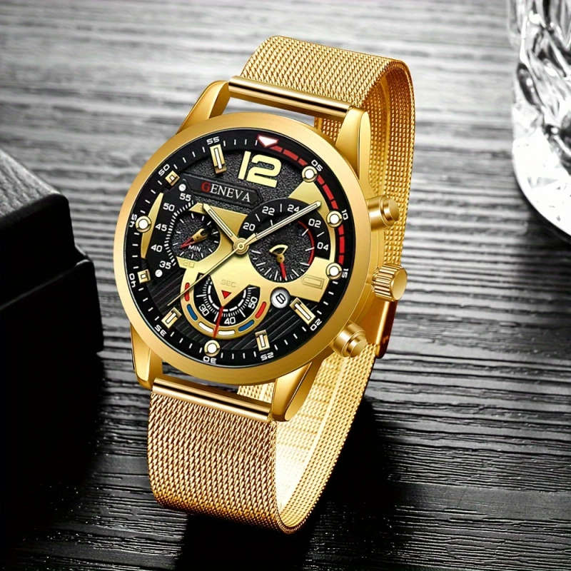 1pc Luxurious And Stylish New Fashion Trend Men's Mesh Quartz Watch Perfect For Gifts For Friends