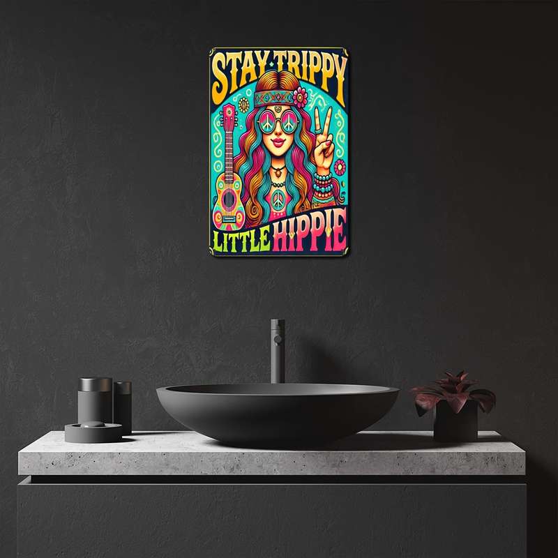 1pc Stay Trippy Little Hippie Vinyl Sticker 8 x 12 inches 20 x 30 cm High-Quality Metal Tin