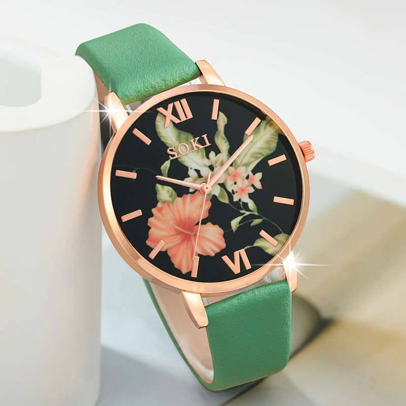 5pcs Set A Casual Fashion Quartz Watch for Women Featuring a Roman Dial Along with a Set