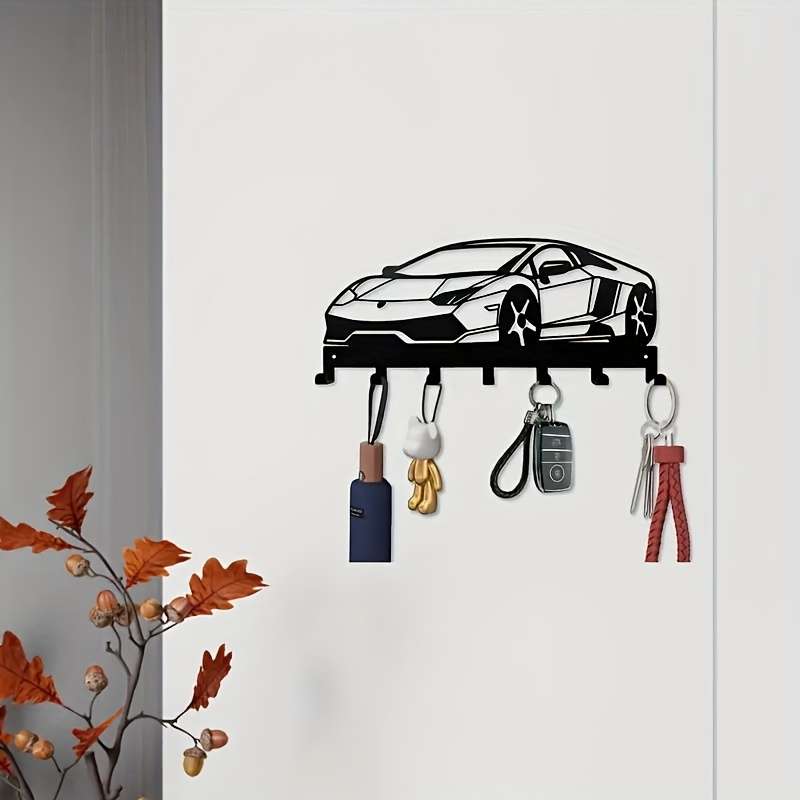 1pc Modern Metal Car-Shaped Wall Key Hook Easy Install Decorative Storage for Living Room Bedroom