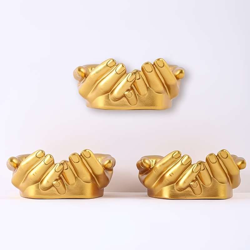 1pc Elegant Golden Hand-Shaped Resin Ashtray with Colorful Macaron Display Abstract Wall-Mounted