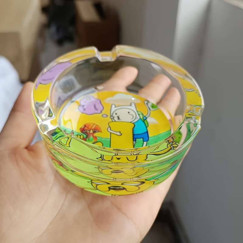 1pc Cartoon-Themed Round Glass Ashtray for Smokers Decorative Cigarette Cigar Holder C Transpare