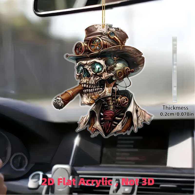 1pc 2D Flat    Unique Steampunk-Style Acrylic Hanging Ornament with Goggles Cigar Des