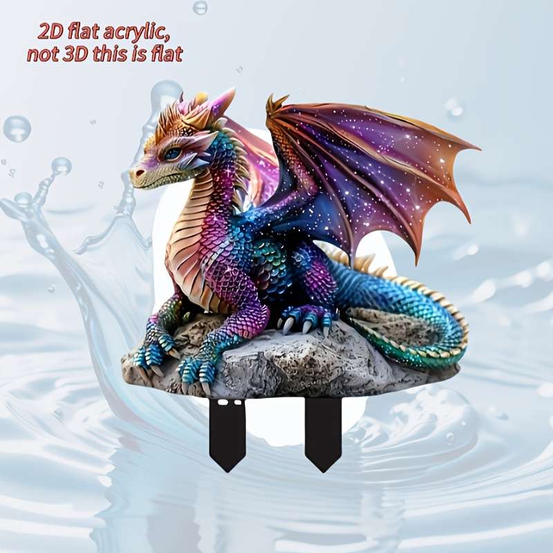 1pc 2D Flat   Diamond Dragon Figurine Garden Decor Ground Stake Acrylic Art Display Perfect G