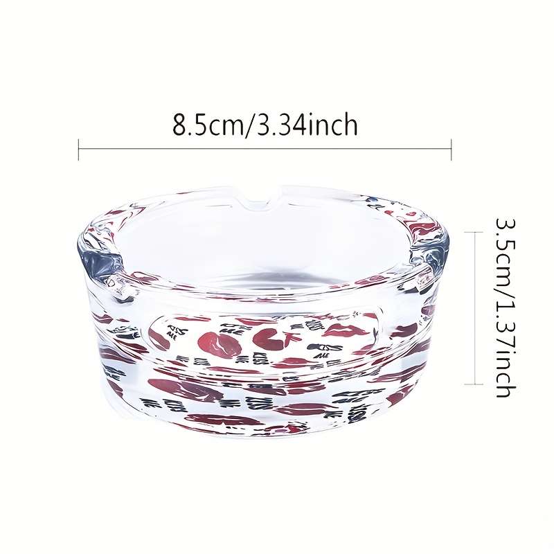 1pc 8.48 cm Round Glass Ashtray with Sexy Red Lips Design C "KISS ME" Pattern Clear Smoking Access