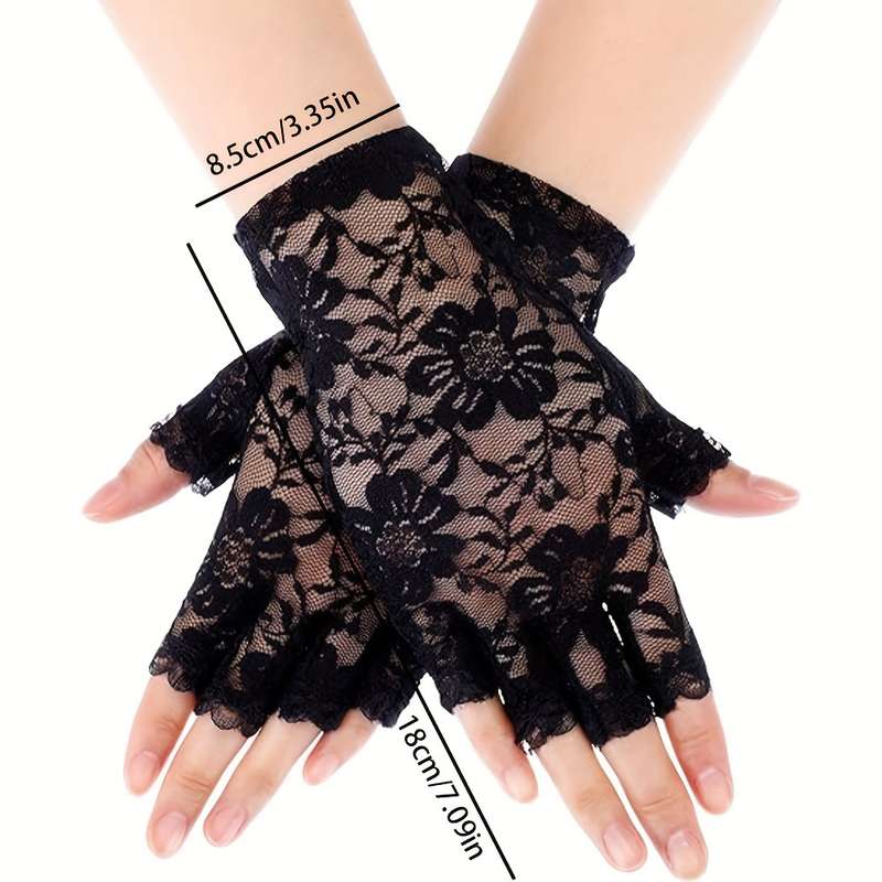 1 Pair Red Bridal Lace Gloves
