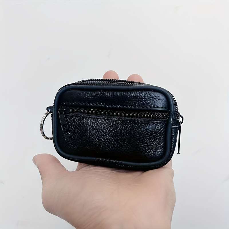 1pc Mini Men'S Elegant Black Leather Fanny Pack with Coin Purse Card Holder Portable Multi