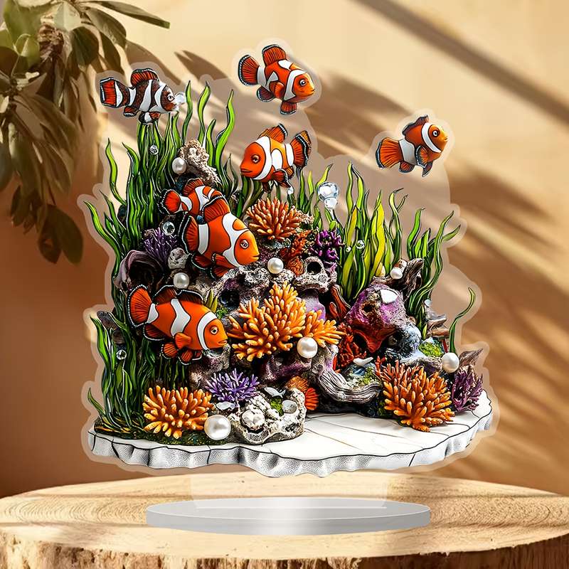 1pc 2D Flat  One  Artistic Acrylic Clownfish Statue Bohemian Style Multifunctional Desktop Decor