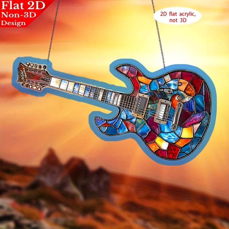 1pc 2D Flat One piece electric guitar-shaped acrylic sunlight catcher flat 2D hanging decoration