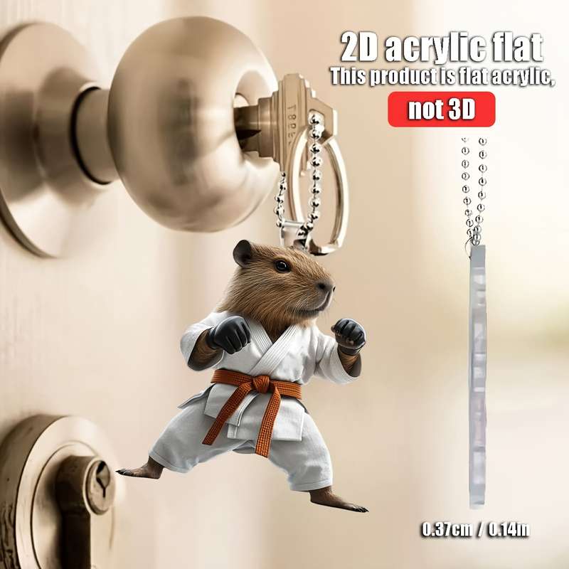 1pc 2D Flat   Taekwondo Capybara Acrylic Hanging Charm  Martial Arts Design with Karat