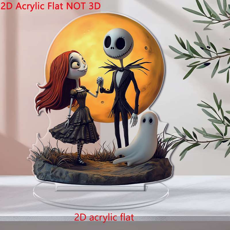 1pc 2D Flat  Jack and Sally  Acrylic Desktop Decor Artistic Flat Figure Display with Moonlit Ba