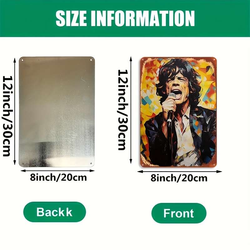 1pc 2D  of Retro Music Poster Mick Jagger Aluminum Metal Sign 20.32X30.48 cm Resistant to W
