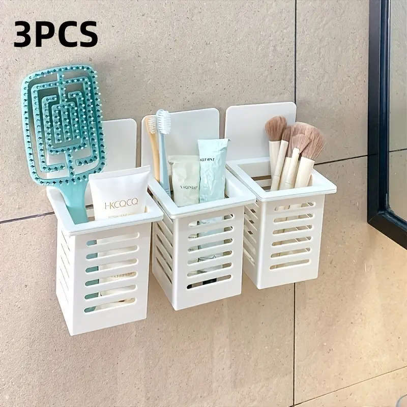 1pc Unfinished Plastic Wall-Mounted Bathroom Organizer 1-Shelf Hanging Shelf for Toothbrush Toothpas