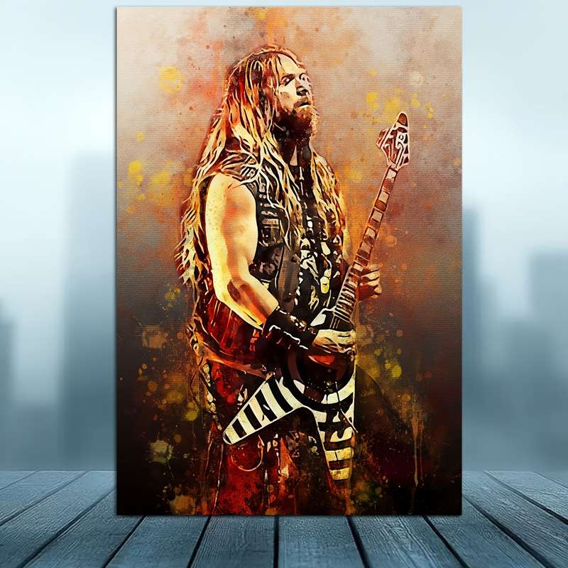 1pc  Frameless Zakk Wylde Poster HD Canvas Print Vibrant Watercolor Splash Art 30.48x45.72 cm