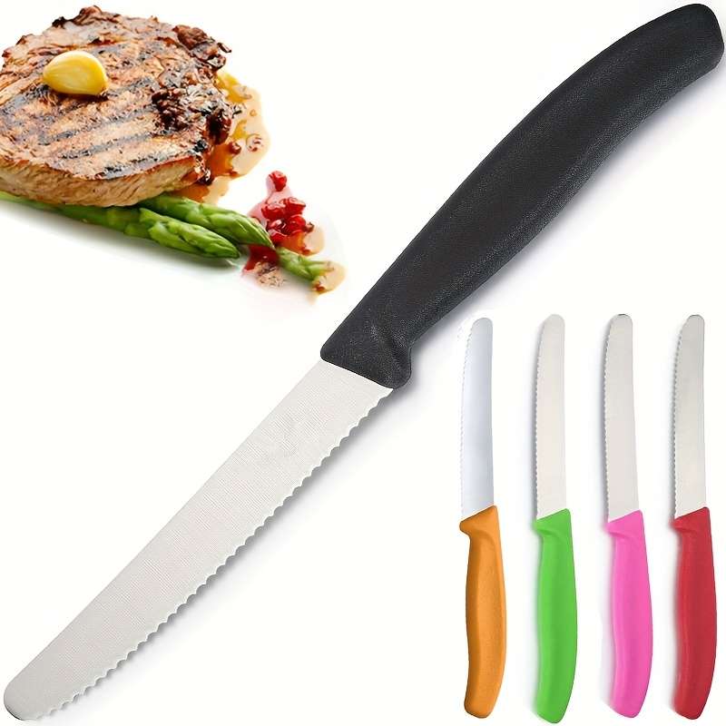 6pcs Vibrant Color Kitchen Knives Set Premium Stainless Steel Serrated Bread Tomato Cuttin
