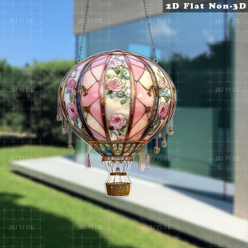 1pc 2D Flat   Bohemian Style  Acrylic Hot Air Balloon Wall Hanging Rose Pattern 20.07