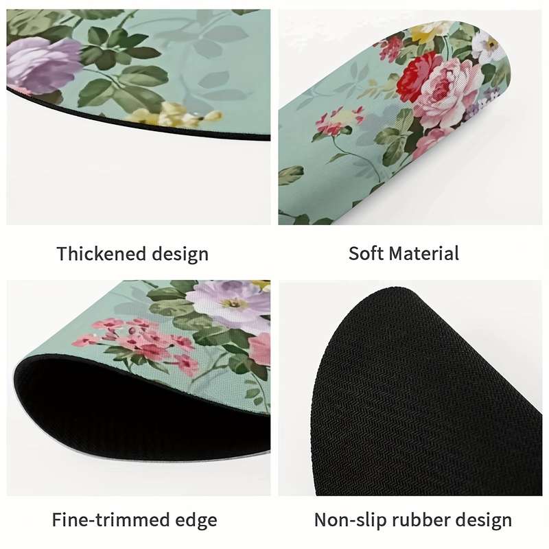 1pc Trendy Desk Ergonomic Floral Mouse Pad for Women and Girls Non-Slip Washable Rubb