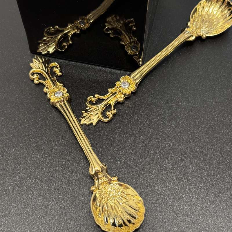 6pcs Elegant Baroque-style Gold-plated Teaspoon With Gorgeous Floral Design Eid Al-Adha Mubara