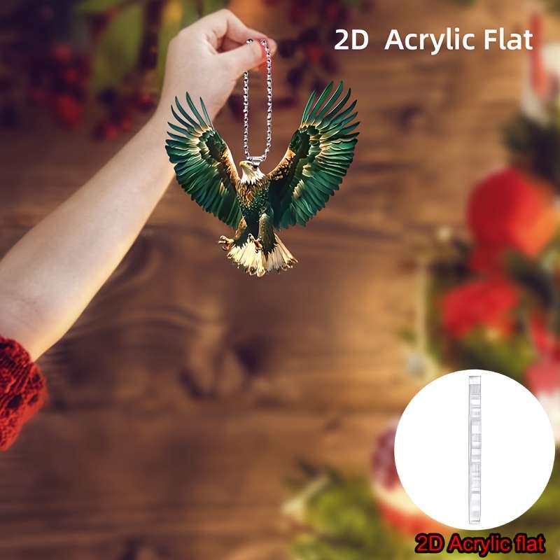 1pc 2D Flat   Acrylic Flat Eagle Car Dangling Ornament Realistic 3D Design with Green and Gold
